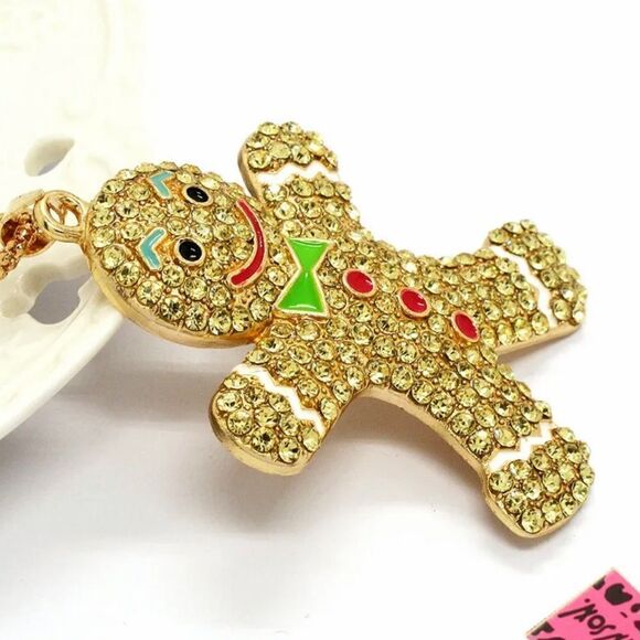 Rhinestone Cute Champagne Bow Tie Snowman Crystal Necklace NWOT - Picture 2 of 2